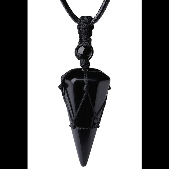 BRAND NEW UNISEX BLACK OBSIDIAN HEALING STONE NECKLACE NWT - Picture 1 of 5